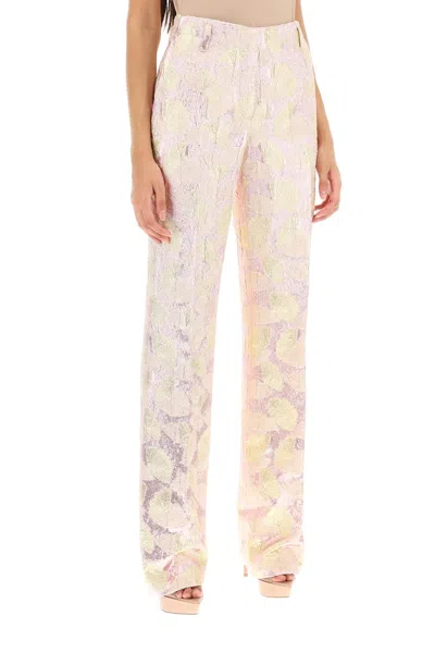 Shop Dries Van Noten Parchia Bis Metallic Jacquard Pants Women In Gold