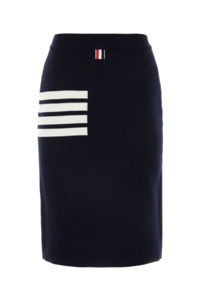 Shop Thom Browne Woman Navy Blue Wool Blend Skirt