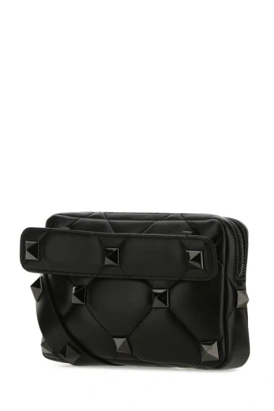 Shop Valentino Garavani Man Black Nappa Leather Roman Stud Handbag