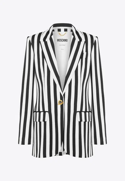 Moschino Single-breasted Striped Blazer In Monochrome