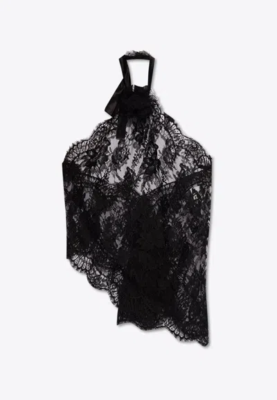 Shop Dolce & Gabbana Asymmetrical Floral-lace Top In Black