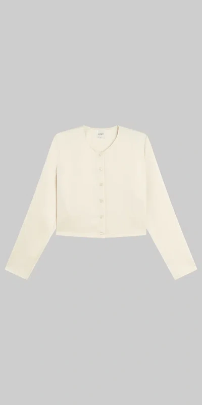 Leset Barb Satin Crew Cardigan In Creme