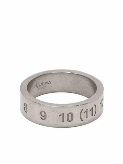 Shop Maison Margiela Engraved Ring In Grey