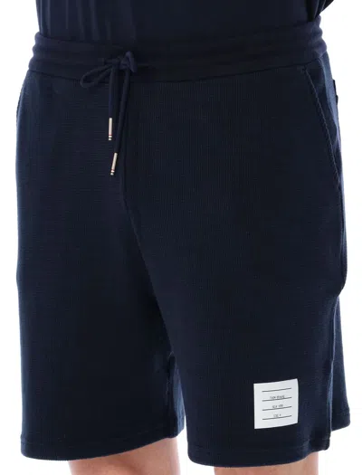 Shop Thom Browne Midi Shorts In Textured Cotton In Navy