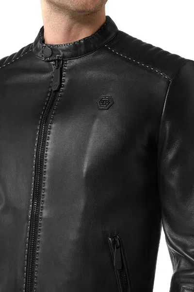 Philipp Plein Quilted Shoulder Stitch Detailing Front Pockets Jacket In Black