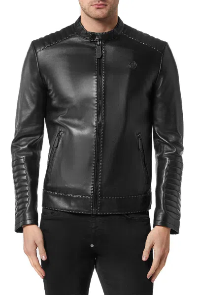 Philipp Plein Quilted Shoulder Stitch Detailing Front Pockets Jacket In Black