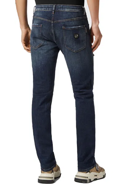 Philipp Plein Rock Star Ribbed-panels Skinny Jeans In Denim