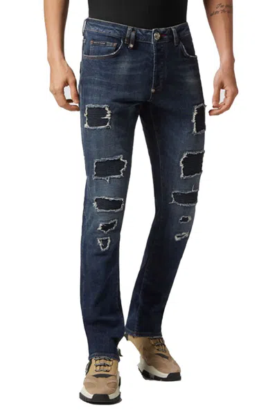Philipp Plein Rock Star Ribbed-panels Skinny Jeans In Denim