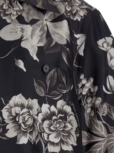 Shop Dolce & Gabbana 'palermo' Black Bowling Shirt With All-over Rose Print In Silk Man