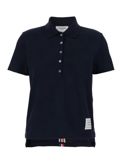 Shop Thom Browne Relaxed Fit Short Sleeve Polo W/ Center Back Rwb Stripe In Classic Pique In Blue