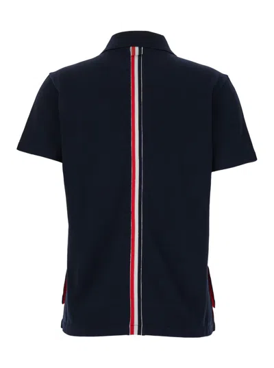 Shop Thom Browne Relaxed Fit Short Sleeve Polo W/ Center Back Rwb Stripe In Classic Pique In Blue