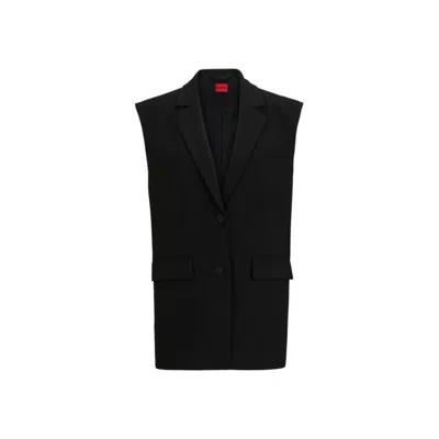 Hugo Boss Regular-fit Long-length Waistcoat With Logo Lining In Black