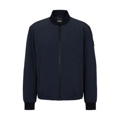 Shop Hugo Boss Regular-fit Jacket In Bi-stretch Fabric In Blue