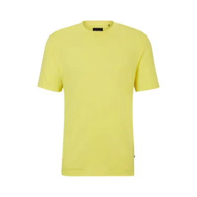 Shop Hugo Boss Cotton-blend Regular-fit T-shirt With Embossed Logo In Yellow