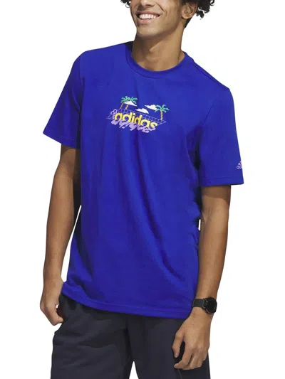 Shop Adidas Originals Mens Logo Cotton Graphic T-shirt In Blue