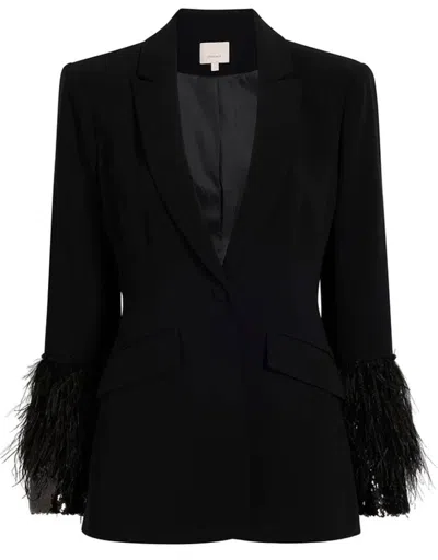 Cinq À Sept Women Lilac Vine Cheyenne Sequin Feather Trim Blazer Jacket In Black