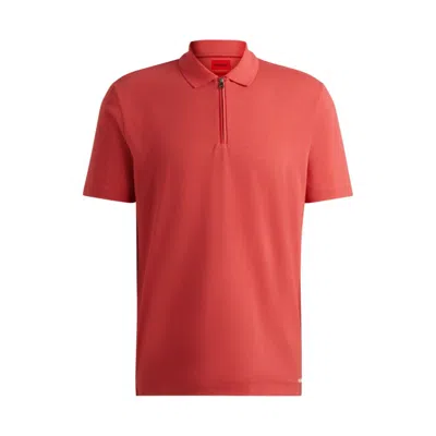 Shop Hugo Cotton-blend Polo Shirt With Zip Placket In Red