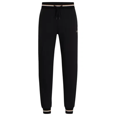 Shop Hugo Boss Cotton-terry Tracksuit Bottoms With Logo In Signature Colors In Black