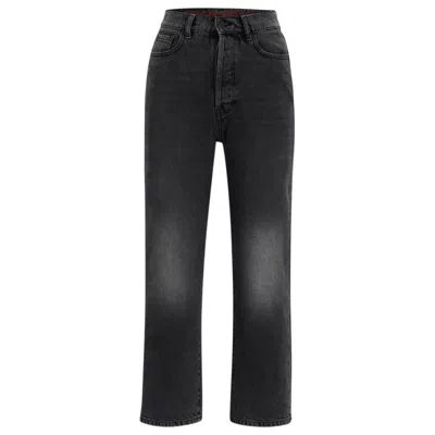 Shop Hugo Modern-fit Wide-leg Jeans In Black Denim In Grey