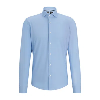 Shop Hugo Boss Regular-fit Shirt In Structured Performance-stretch Material In Blue