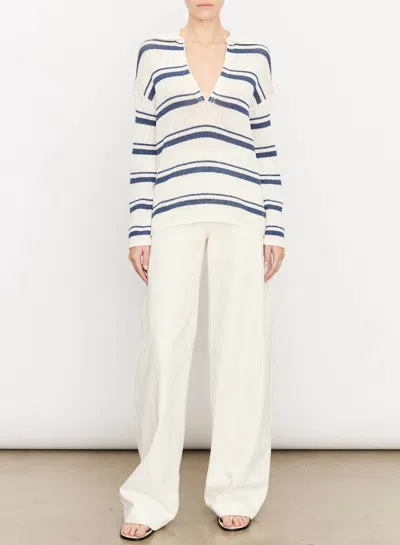 Shop Vince Racked Ribbed Pullover Sweater In Navy/off White In Multi