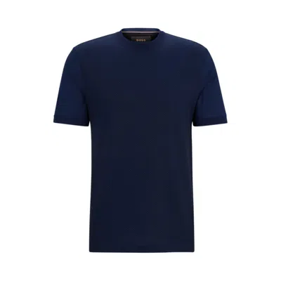 Shop Hugo Boss Cotton-silk Regular-fit T-shirt With Mixed Structures In Blue