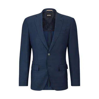 Hugo Boss Slim-fit Jacket In Wool Twill In Blue