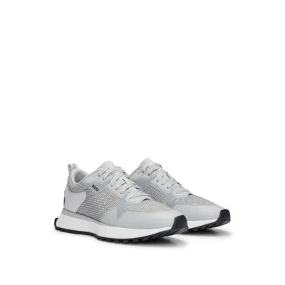 Shop Hugo Boss Mixed-material Trainers With Mesh Details And Branding In White