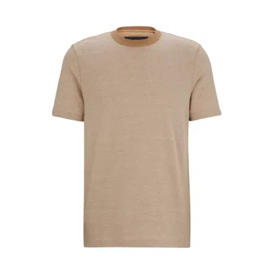 Shop Hugo Boss Bubble-structure T-shirt In Cotton And Cashmere In Beige