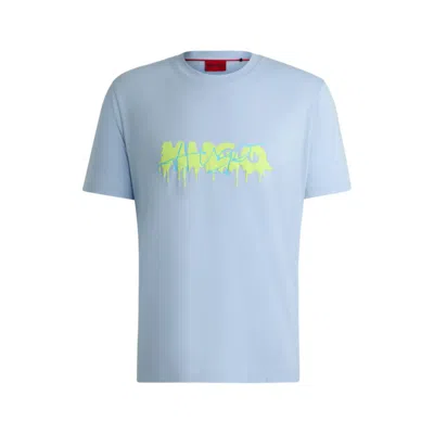Shop Hugo Cotton-jersey T-shirt With Double Logo In Blue