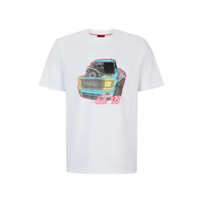 Shop Hugo Relaxed-fit T-shirt In Cotton With Car Artwork In White
