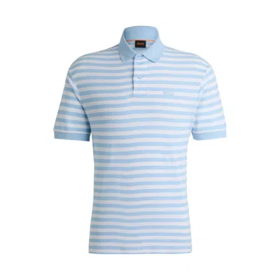 Shop Hugo Boss Cotton-piqu Polo Shirt With Horizontal Stripe In Blue