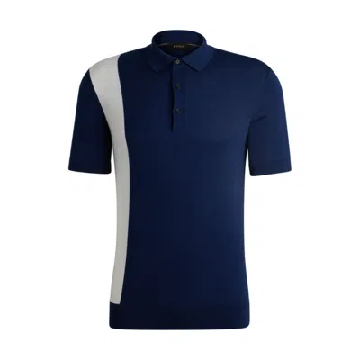 Shop Hugo Boss Polo-collar Regular-fit Sweater In Silk And Cotton In Blue