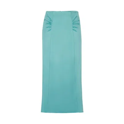 Shop Hugo Boss High-waisted A-line Skirt With Gathered Details In Blue