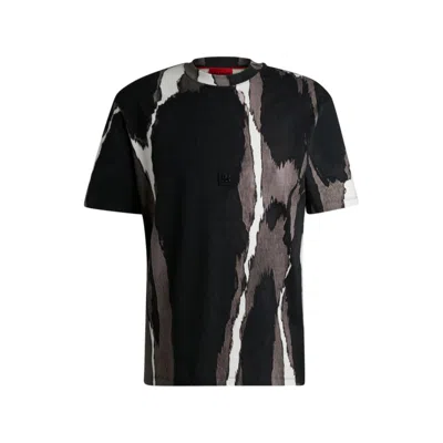 Shop Hugo Cotton-jersey T-shirt With Seasonal Print And Stacked Logo In Multi