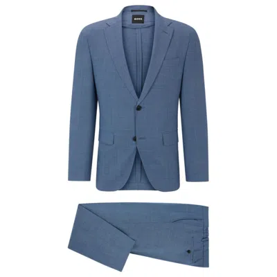 Shop Hugo Boss Slim-fit Suit In Micro-patterned Performance-stretch Cloth In Blue
