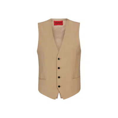 Shop Hugo Extra-slim-fit Waistcoat In Mohair-look Cloth In Beige