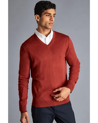 Shop Charles Tyrwhitt Merino Wool V Neck Jumper In Red