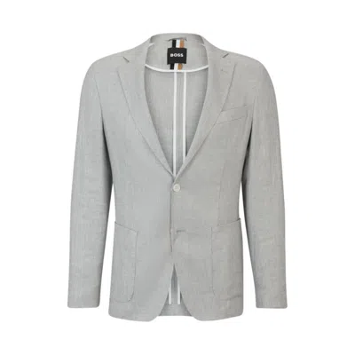 Shop Hugo Boss Slim-fit Jacket In A Micro-patterned Linen Blend In Silver