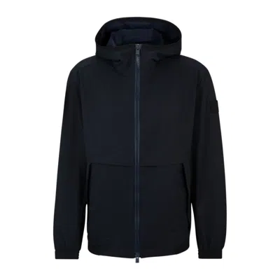 Shop Hugo Boss Regular-fit Hooded Jacket In Air-mesh Stretch Fabric In Blue