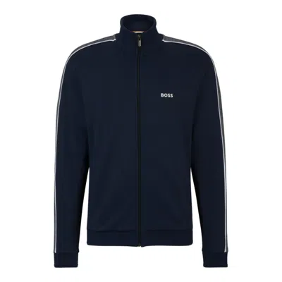 Shop Hugo Boss Zip-up Jacket With Embroidered Logo In Blue