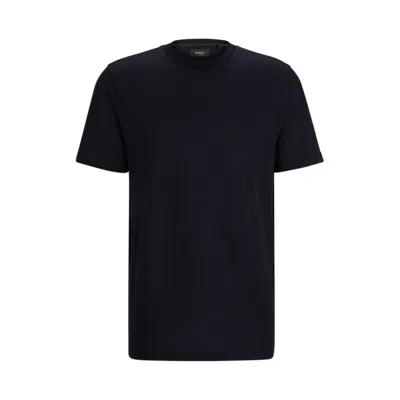 Shop Hugo Boss Cotton-silk Regular-fit T-shirt With Geometric Pattern In Blue