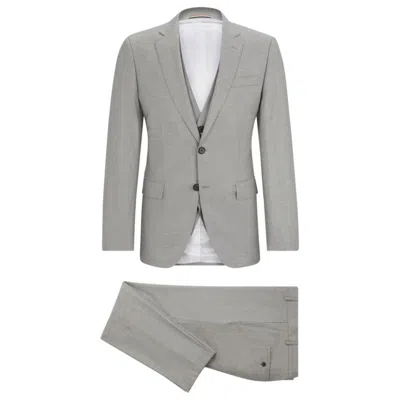 Shop Hugo Boss Slim-fit Suit In A Melange Wool Blend In Silver