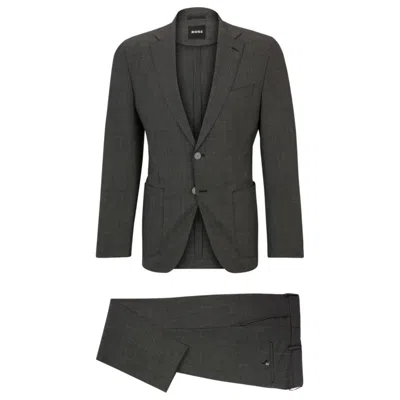 Shop Hugo Boss Slim-fit Suit In Micro-patterned Virgin Wool In Grey