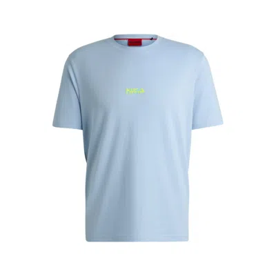 Shop Hugo Cotton-jersey Relaxed-fit T-shirt With Double Logo In Blue