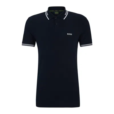 Hugo Boss Stretch-cotton Slim-fit Polo Shirt With Branding In Blue