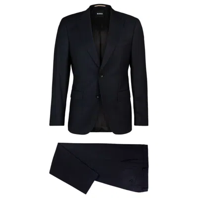 Shop Hugo Boss Slim-fit Suit In Micro-patterned Virgin Wool In Blue