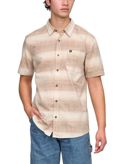 Shop Junk Food Mens Striped Woven Button-down Shirt In Beige