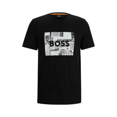 Shop Hugo Boss Cotton-jersey Regular-fit T-shirt With Seasonal Artwork In Black
