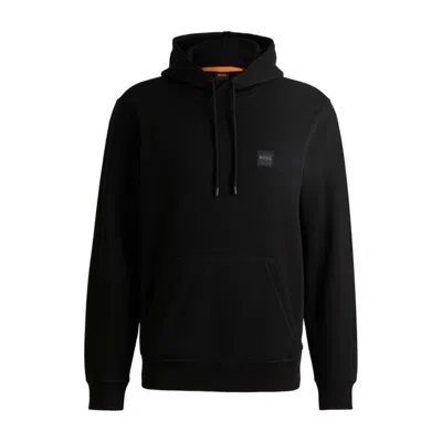 Hugo Boss Cotton-terry Hoodie With Logo Patch In Black